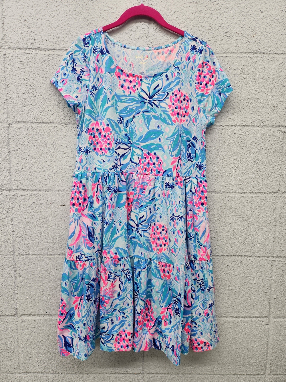 Lilly Pulitzer Light Blue Floral Tiered Dress with Pink Accents - Picture 1 of 3